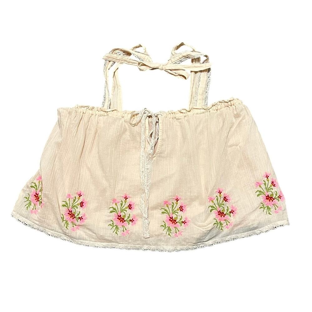 Free People Light Pink Floral Embroidered Halter Top Women's Medium - Picture 6 of 11